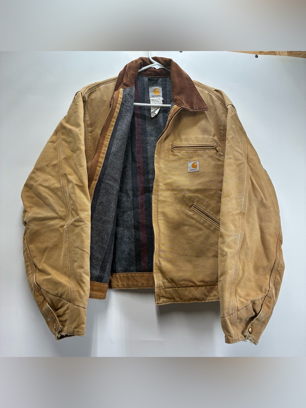 Vintage Carhartt Blanket Lined Detroit Jacket Brown J01 BRN Mens Large Worn USA